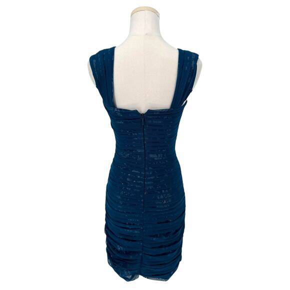 BCBGMaxazria Teal Blue Metallic Micro Mesh Bandage Mini Dress XS Party Cocktail - Picture 4 of 6